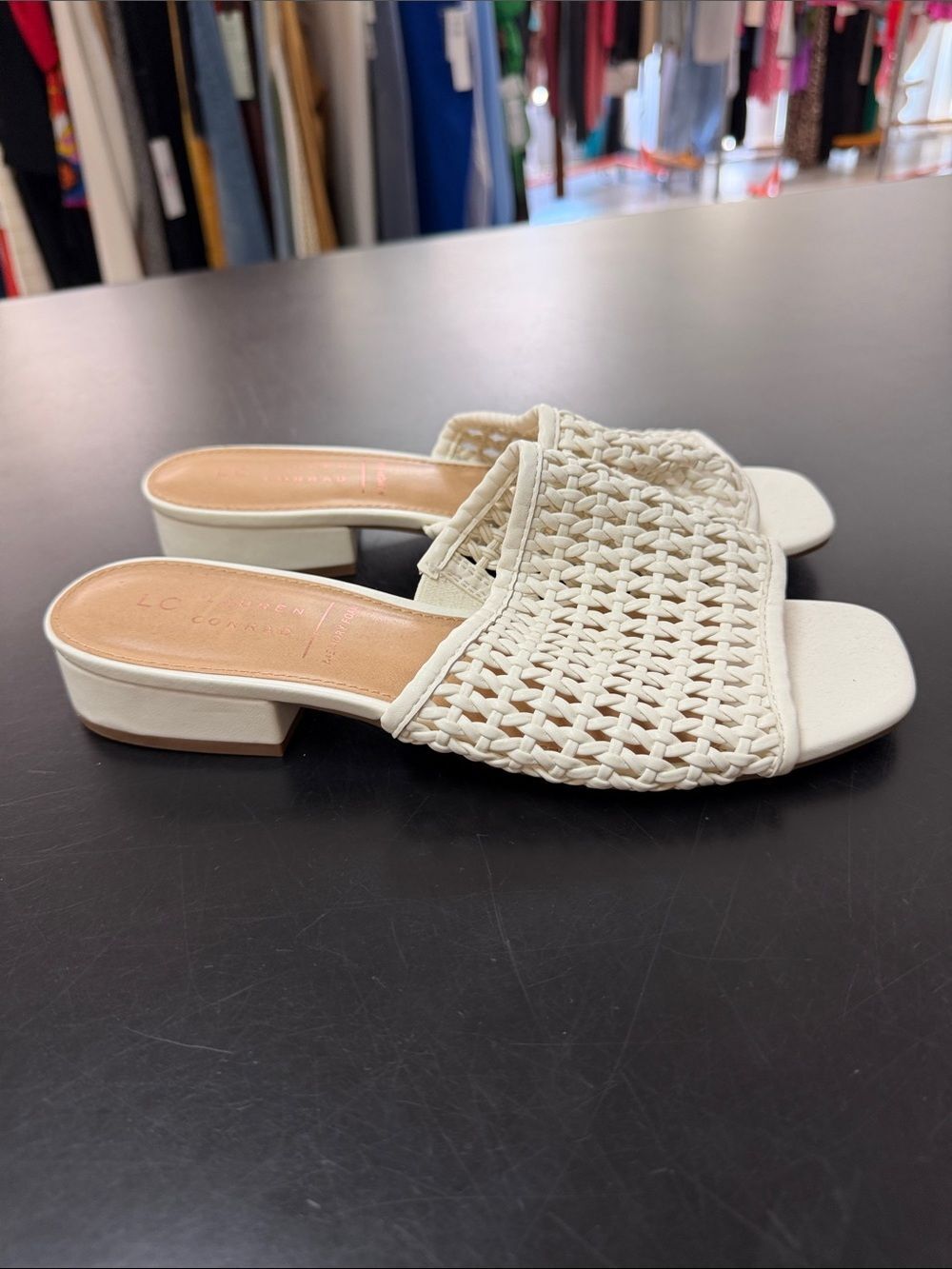 LC Lauren Conrad Cream Woven Slide Mules